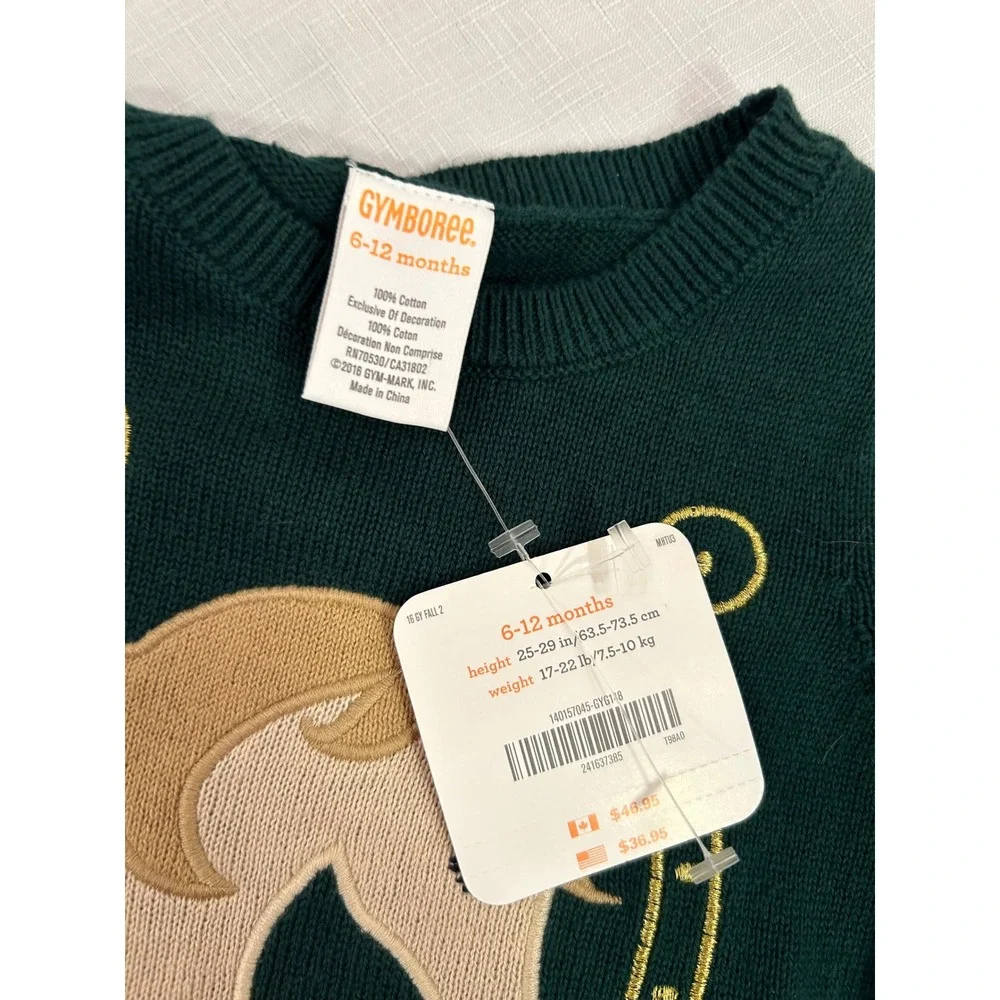 Gymboree Horse Sweater 6-12 Months Green Horseshoe Floral Knit Baby Girls